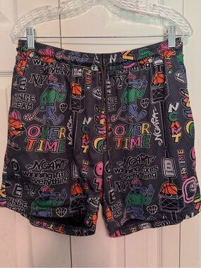 Overtime Men's Black Graphic Shorts - size large 'Winning fixes everything'